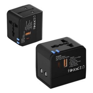 Adaptador Universal 30W PD QC Viaje 6 Enchufes | Carga Rápida USB + Type-C | Compatible con +200 Países