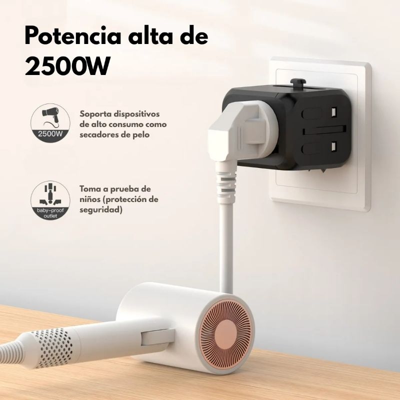 Adaptador Universal de Viaje 3 en 1 con Puertos USB y Tipo-C – Enchufe Internacional Multifuncional - Image 4