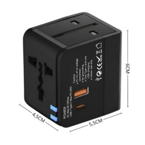 Adaptador Universal 30W PD QC Viaje 6 Enchufes | Carga Rápida USB + Type-C | Compatible con +200 Países