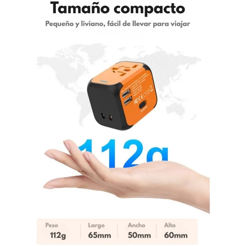 Adaptador Universal de Viaje 3 en 1 con Puertos USB y Tipo-C – Enchufe Internacional Multifuncional - Image 3