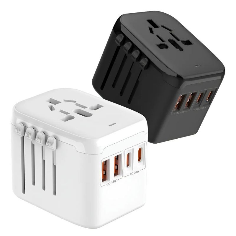 Adaptador Universal 20W PD QC de Viaje con Carga Rápida | 4 Puertos USB Tipo C + A | Internacional AU/US/UK/EU