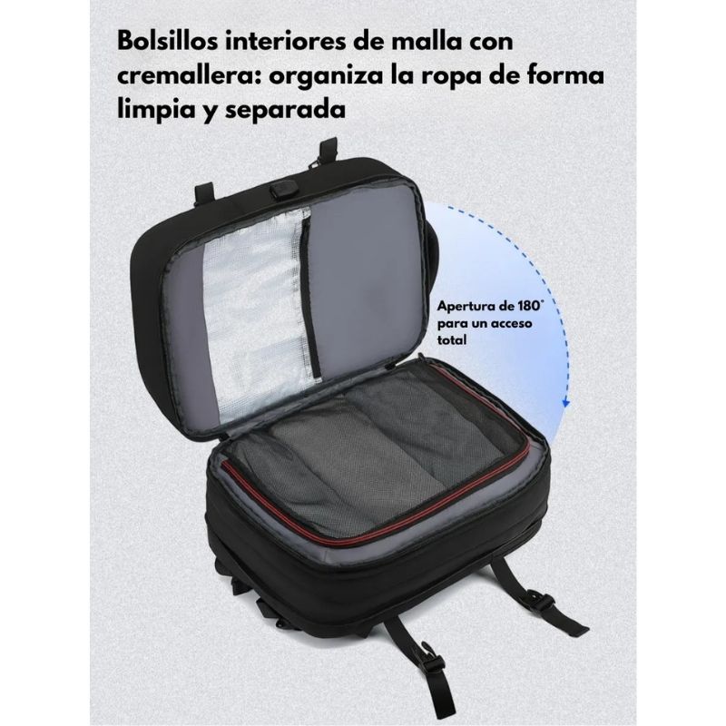 Mochila de Viaje Expandible 30-42L Impermeable con Puerto USB para Notebook 17.3” – Equipaje de Mano para Avión - Image 3