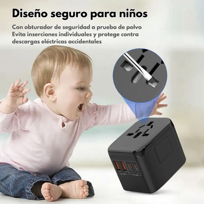 Adaptador Universal 20W PD QC de Viaje con Carga Rápida | 4 Puertos USB Tipo C + A | Internacional AU/US/UK/EU - Image 4