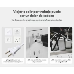 Adaptador Universal de Viaje 3 en 1 con Puertos USB y Tipo-C – Enchufe Internacional Multifuncional