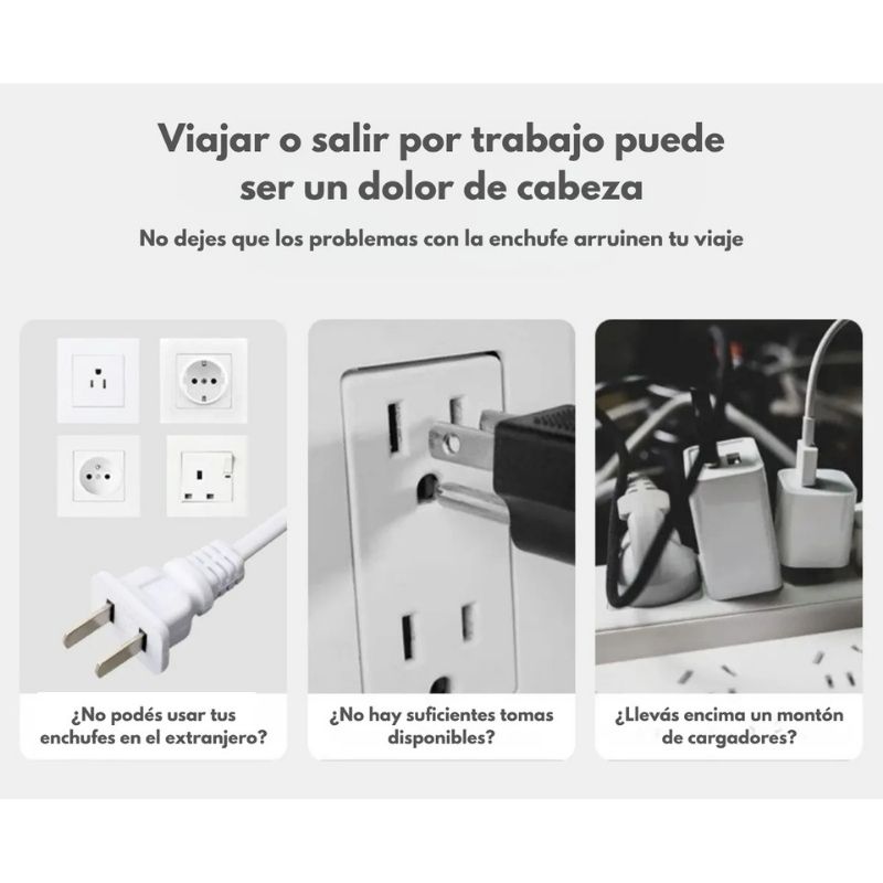 Adaptador Universal de Viaje 3 en 1 con Puertos USB y Tipo-C – Enchufe Internacional Multifuncional - Image 2