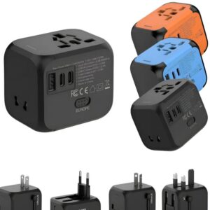 Adaptador Universal de Viaje 3 en 1 con Puertos USB y Tipo-C – Enchufe Internacional Multifuncional